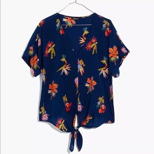 madewell | silk novel tie-front top in bird of paradise
